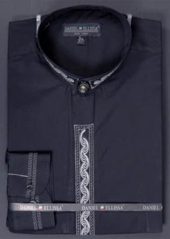 Basic Banded Collar Dress Shirt Wave Print In Black/Gray