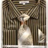 French Cuff Regular Fit Shirt Set Bold Stripe Black/Mustard With Tie, Cuff Links And Hanky -Sapphire Dress Shop ds3793p2 bk mustard