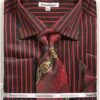 French Cuff Regular Fit Shirt Set Bold Stripe Black/Red With Tie, Cuff Links And Hanky -Sapphire Dress Shop ds3793p2 black red