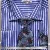 French Cuff Regular Fit Shirt Set Bold Stripe Royal Blue With Tie, Cuff Links And Hanky 1 French Cuff Regular Fit Shirt Set Bold Stripe Royal Blue With Tie, Cuff Links And Hanky -Sapphire Dress Shop ds3793p2 royal