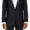 (36R, 40L) Navy Slim Fit 2 Piece Tuxedo With Satin Peak Lapel