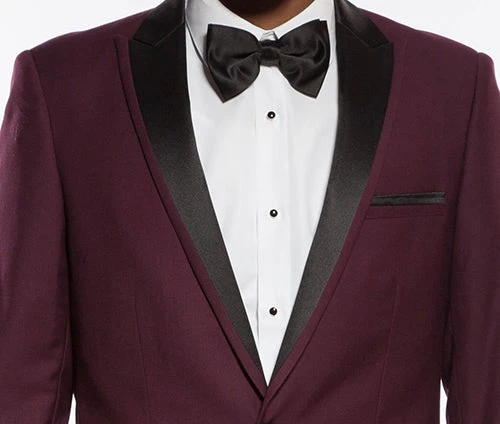Burgundy Slim Fit 2 Piece Tuxedo With Satin Peak Lapel 4 Burgundy Slim Fit 2 Piece Tuxedo With Satin Peak Lapel - Image 2