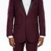Burgundy Slim Fit 2 Piece Tuxedo With Satin Peak Lapel
