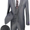 Birdseye Pattern Modern Fit 3 Piece Charcoal Suit With Contrast Trim
