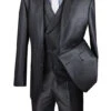 Black Modern Fit Shiny Sharkskin 2 Button 3 Piece Suit -Sapphire Dress Shop mv2r 1 black s