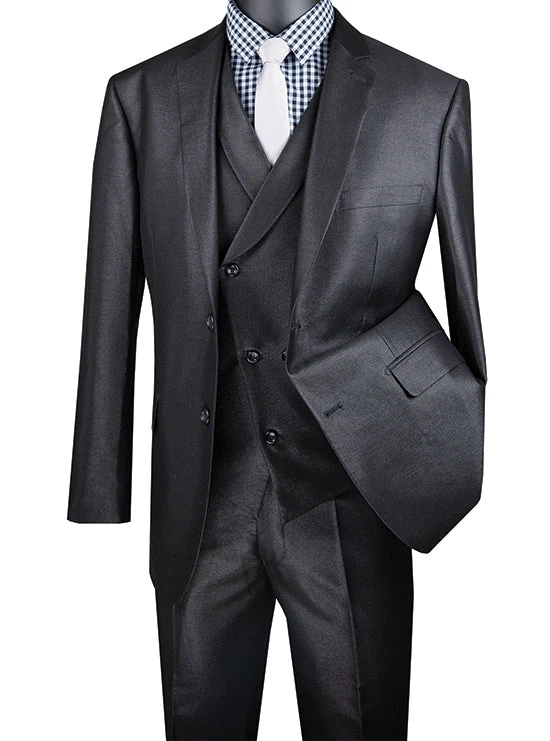 Black Modern Fit Shiny Sharkskin 2 Button 3 Piece Suit 3 Black Modern Fit Shiny Sharkskin 2 Button 3 Piece Suit