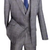 Gray Modern Fit Glen Plaid 2 Button Peak Lapel 3 Piece Suit -Sapphire Dress Shop mv2w 1 gray s