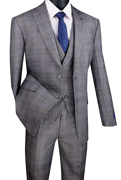 Gray Modern Fit Glen Plaid 2 Button Peak Lapel 3 Piece Suit 3 Gray Modern Fit Glen Plaid 2 Button Peak Lapel 3 Piece Suit