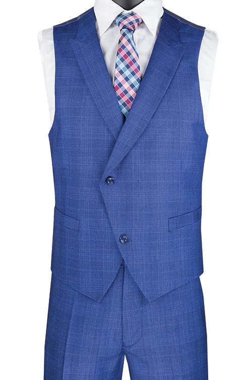 Blue Modern Fit Glen Plaid 2 Button Peak Lapel 3 Piece Suit 4 Blue Modern Fit Glen Plaid 2 Button Peak Lapel 3 Piece Suit - Image 2