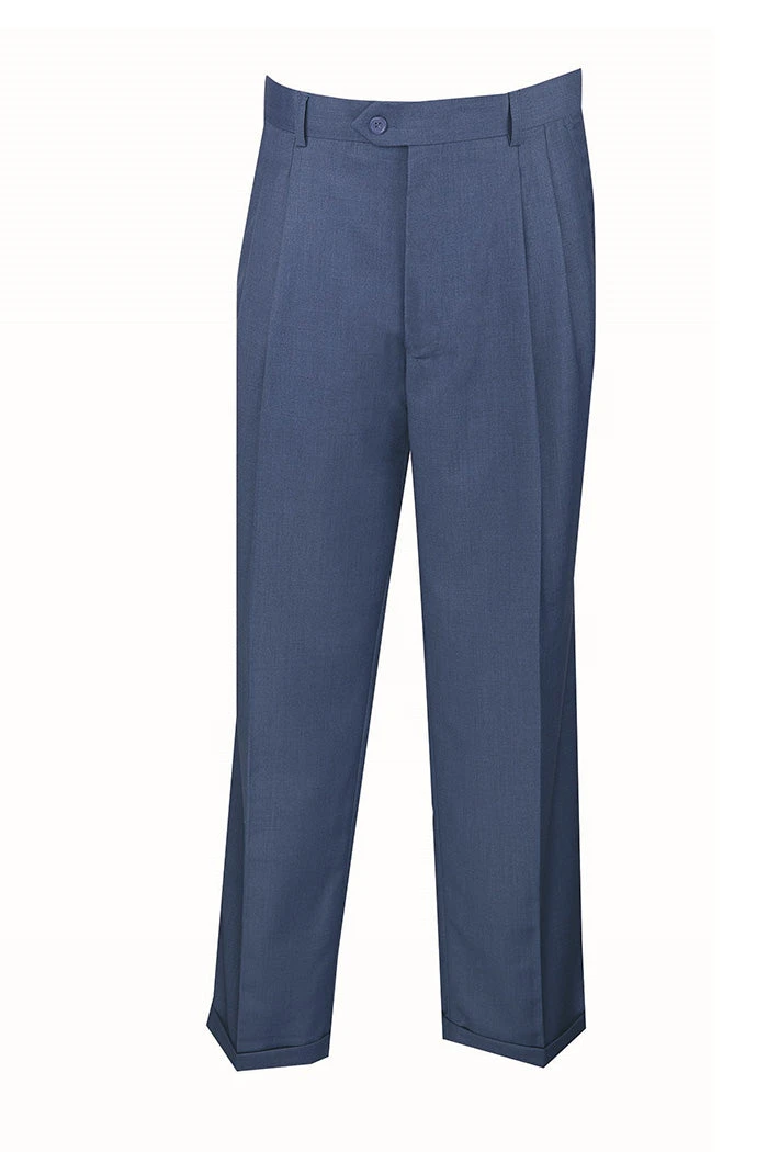 Dress Pants Regular Fit Leg Pleated Pre-hemmed With Cuffs In Blue 3 Dress Pants Regular Fit Leg Pleated Pre-hemmed With Cuffs In Blue