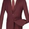 Burgundy Slim Fit Men's 2 Piece Business Suit 2 Button