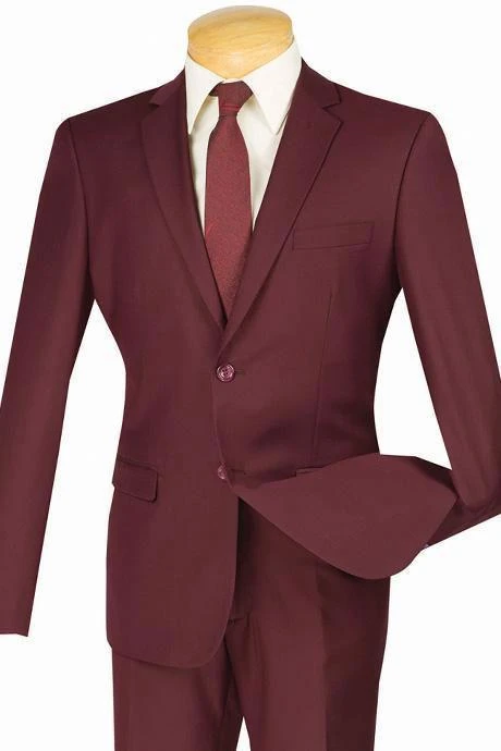 Burgundy Slim Fit Men's 2 Piece Business Suit 2 Button 3 Burgundy Slim Fit Men's 2 Piece Business Suit 2 Button