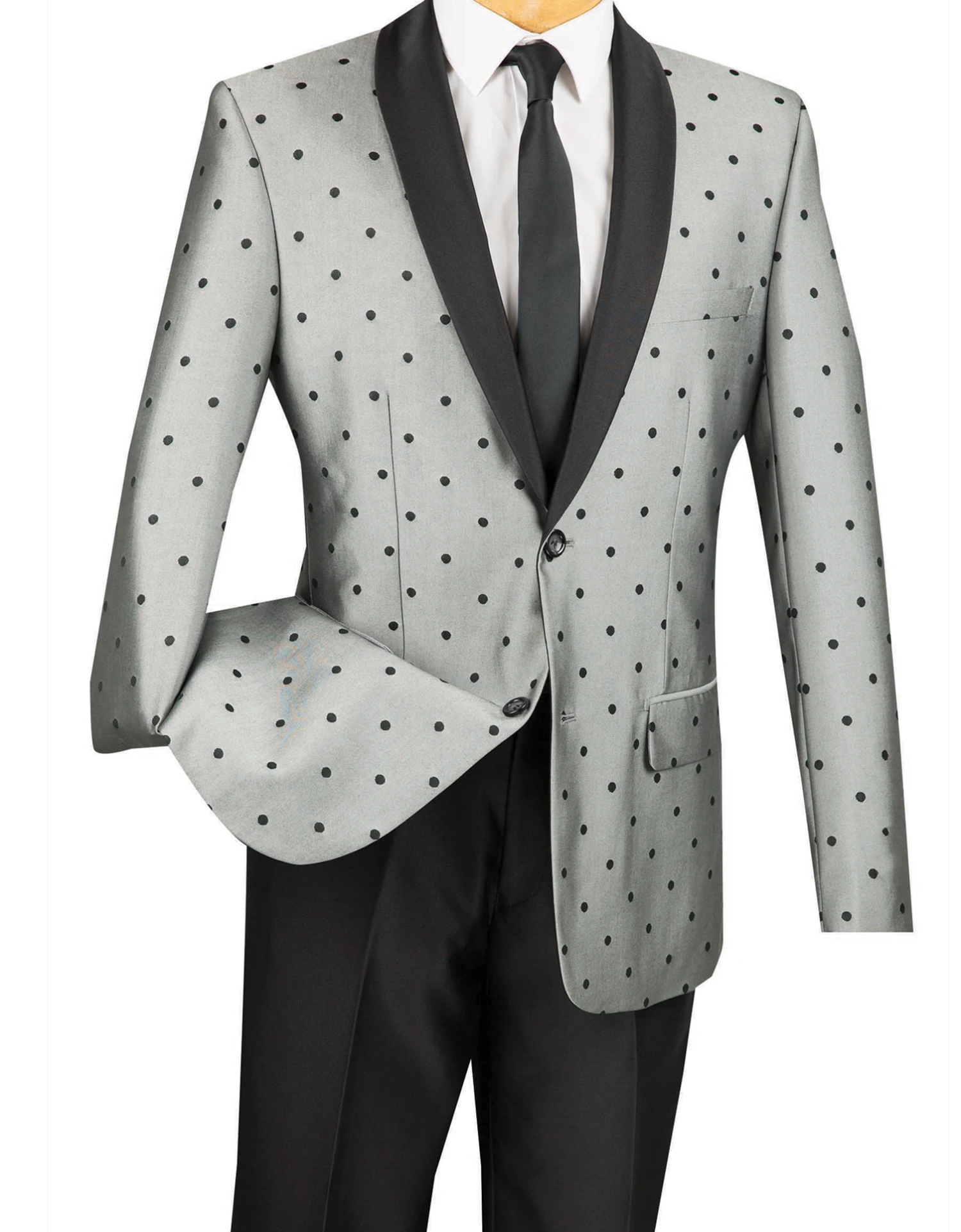 Polka Dots Fashion Suit 2 Buttons 2 Piece Slim Fit Gray 3 Polka Dots Fashion Suit 2 Buttons 2 Piece Slim Fit Gray