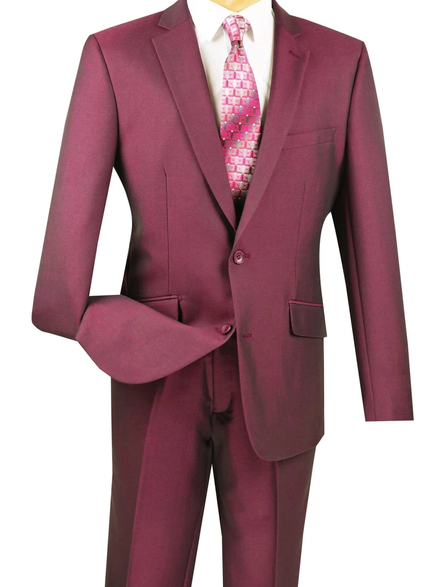 Men's Slim Fit 2 Piece Suit Single Breasted 2 Button Design Burgundy 3 Men's Slim Fit 2 Piece Suit Single Breasted 2 Button Design Burgundy