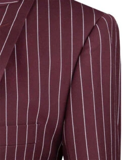 Odyssey Collection - Burgundy Regular Fit 3 Piece Suit 2 Button Gangster Stripe -Sapphire Dress Shop so1v2rs 9 burgundy detail