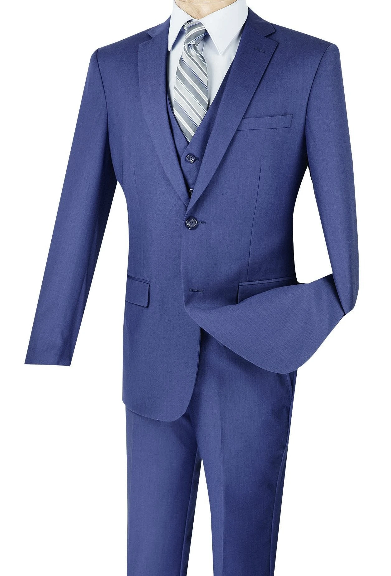 Slim Fit Business Men's Suit 3 Piece 2 Button In Indigo 3 Slim Fit Business Men's Suit 3 Piece 2 Button In Indigo