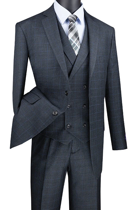 Venetian Collection - Charcoal Regular Fit Glen Plaid 2 Button 3 Piece Suit 3 Venetian Collection - Charcoal Regular Fit Glen Plaid 2 Button 3 Piece Suit