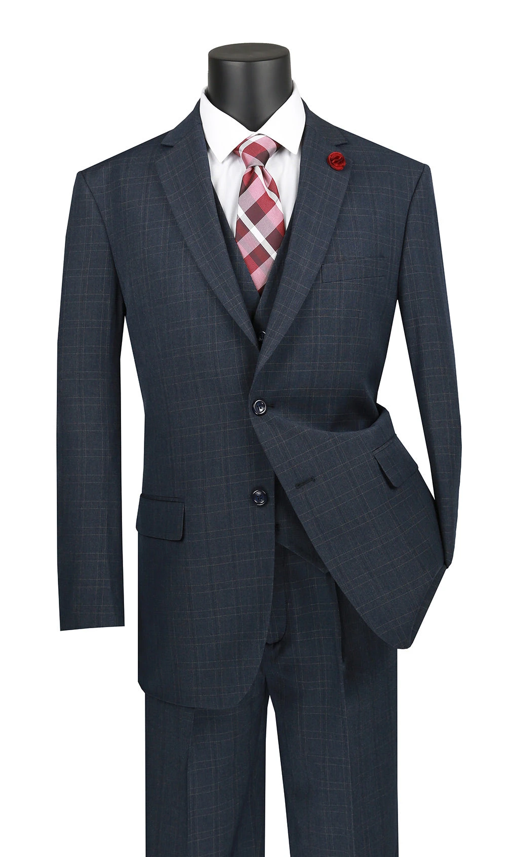 Olympia Collection - Glen Plaid Regular Fit Suit 3 Piece Navy Blue 3 Olympia Collection - Glen Plaid Regular Fit Suit 3 Piece Navy Blue